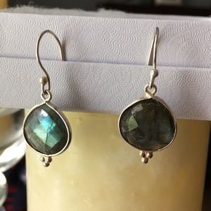 Silvertone earrings w/ gray-green stone-labrodite?
